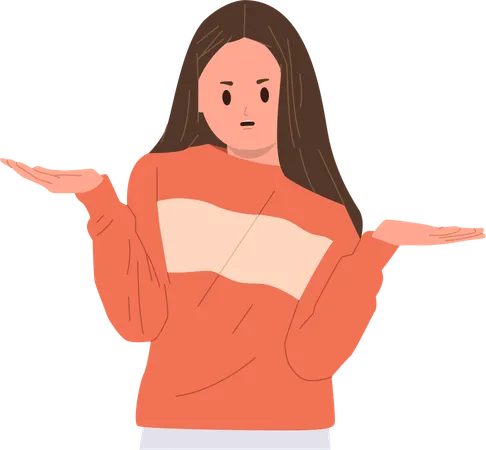 Irritated annoyed girl showing misunderstanding gesture  Illustration