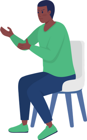 Irritated boy sitting on chair Illustration