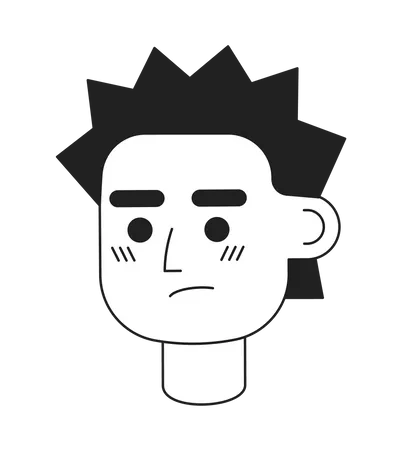 Irritated Young Man With Prickly Hair Monochromatic Flat Vector Character Head Black White Avatar Icon Editable Cartoon User Portrait Lineart Ink Spot Illustration For Web Graphic Design Animation Illustration