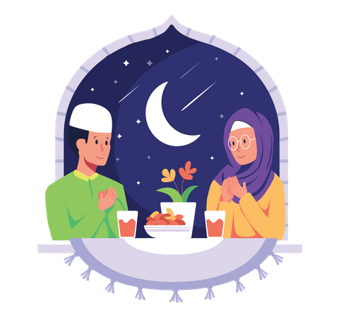 Islam family eating ramadan iftar  Illustration