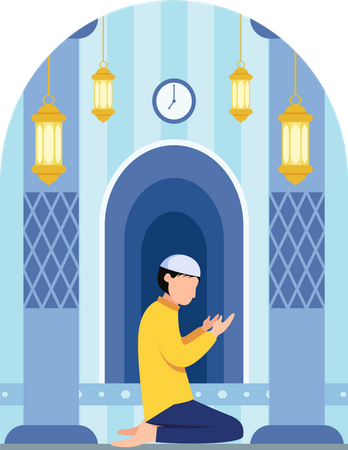 Homem do Islã em pose de oração  Ilustração