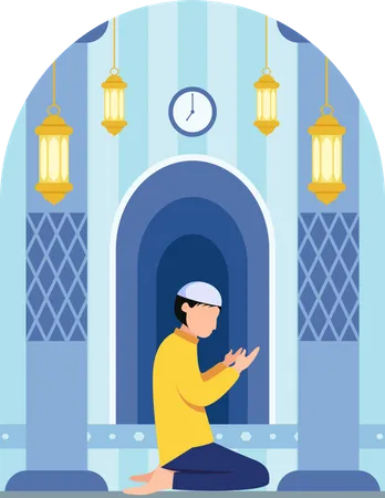 Homem do Islã em pose de oração  Ilustração