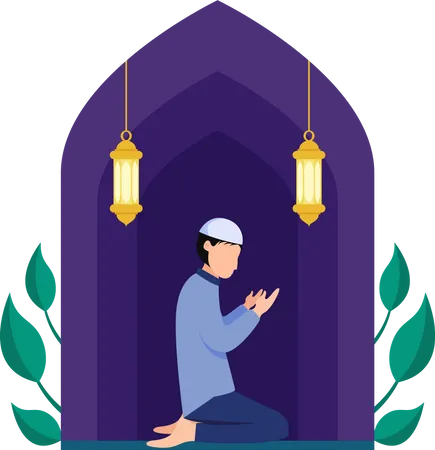 Homme de l'Islam faisant une pose de prière islamique  Illustration