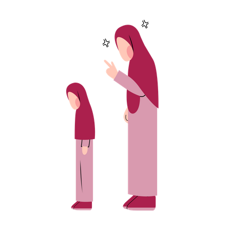 Mãe islâmica repreendendo filha  Ilustração