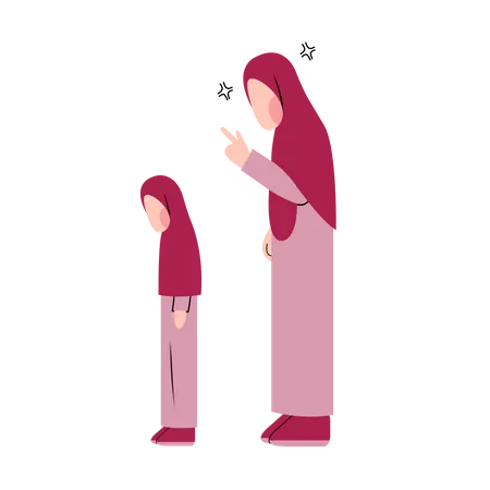 Islam mamá regañando a hija  Ilustración