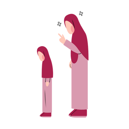 Islam mom scolding daughter  Illustration