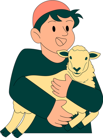Islamic boy carrying goat  Illustration