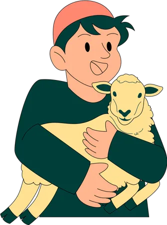 Islamic boy carrying goat  Illustration