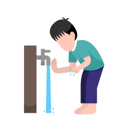 Islamic Boy Doing Ablution Step  Illustration