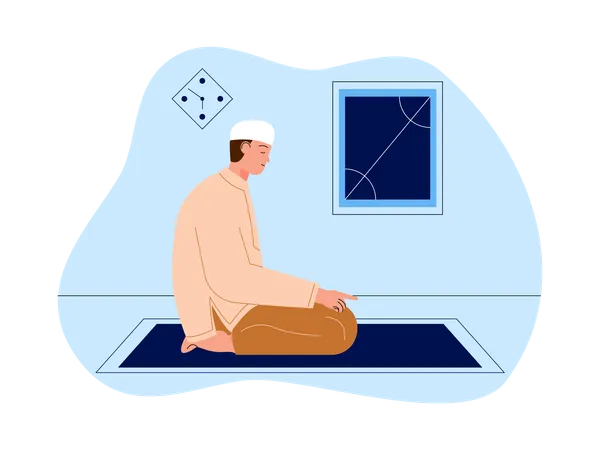 Islamic boy doing namaz pray  Illustration