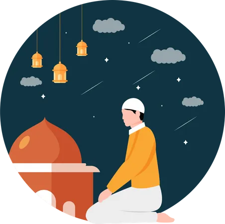 Islamic boy doing Islamic prayer  Illustration