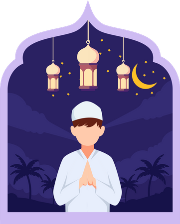 Islamic boy in prayer pose  Illustration