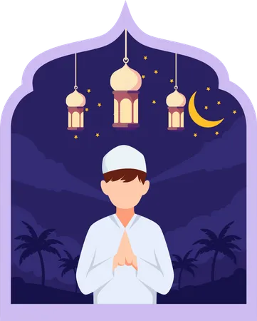 Islamic boy in prayer pose Illustration