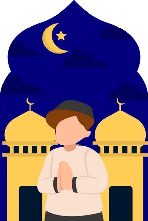 Islamic boy in prayer pose  Illustration