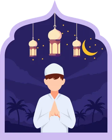 Islamic boy in prayer pose  Illustration