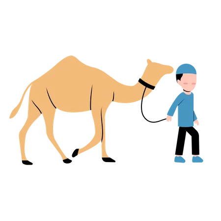 Islamic boy with Camel  Illustration