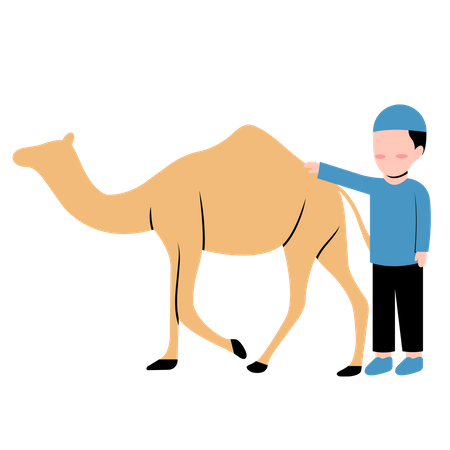 Islamic boy with Camel Illustration