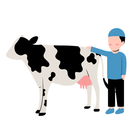 Islamic boy with Cow  Illustration