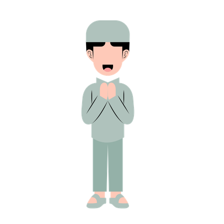 Islamic Boy With Eid Greeting Gesture  Illustration