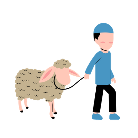 Islamic boy with Sheep Illustration