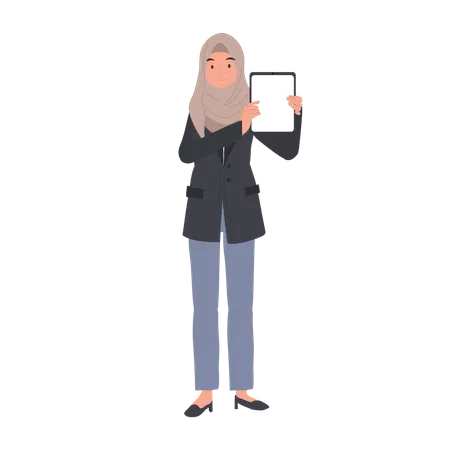 Professional Corporate Technology Concept Islamic Businesswoman With Tablet Business Presentation Illustration