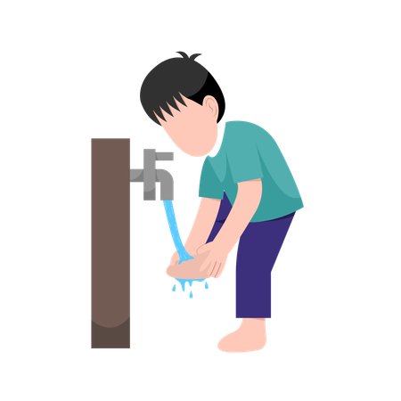 Islamic child Doing Ablution Step  Illustration