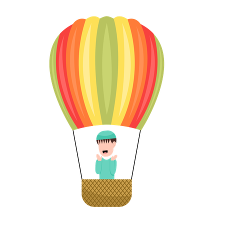 Islamic child Riding Hot Air Balloon  Illustration