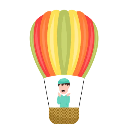 Islamic child Riding Hot Air Balloon  Illustration