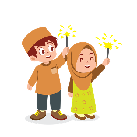 Islamic couple celebrating Eid  Illustration