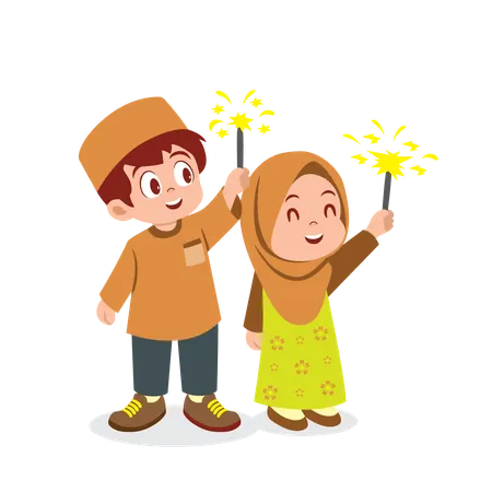 Islamic couple celebrating Eid  Illustration