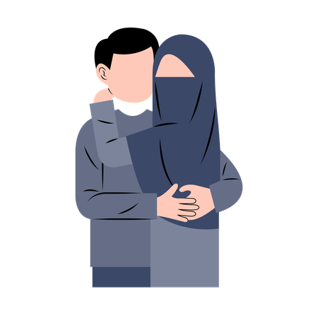 Islamic couple giving hug  Illustration