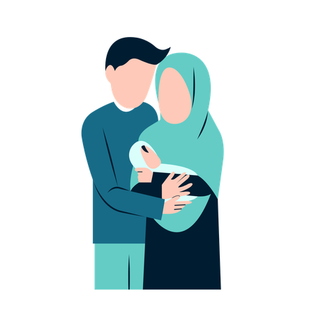 Islamic Couple holding Baby  イラスト