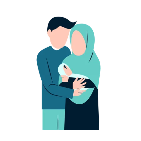 Muslim Parents With Newborn Baby Illustration