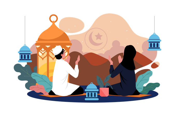 Islamic couple praying  Illustration