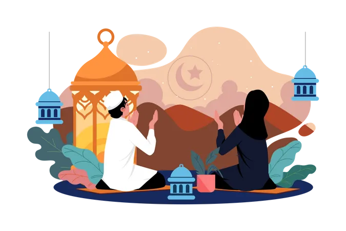 Islamic couple praying  Illustration