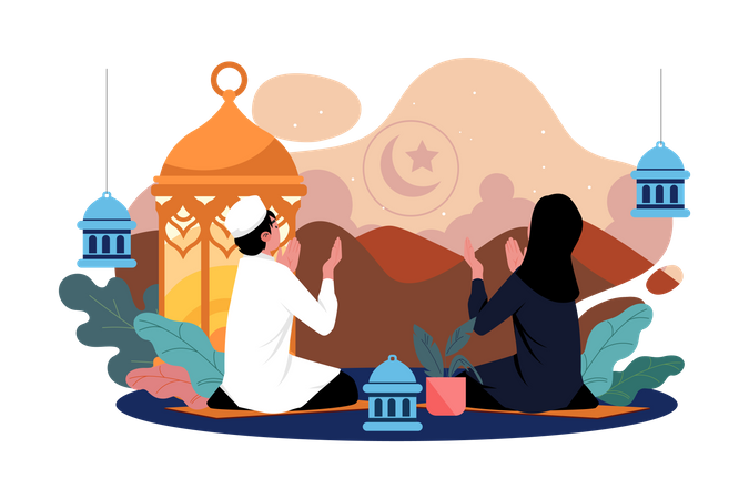 Islamic couple praying  Illustration