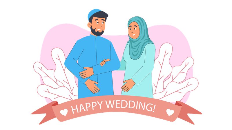 イスラム教徒のカップルが結婚の誓いを立てる  イラスト