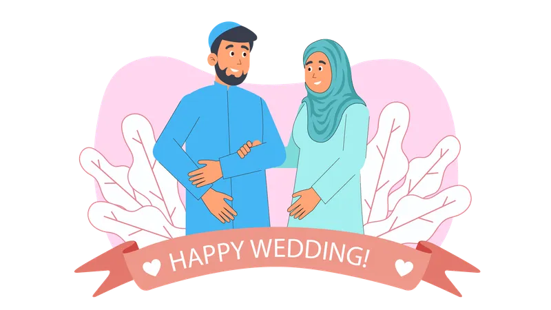 イスラム教徒のカップルが結婚の誓いを立てる  イラスト