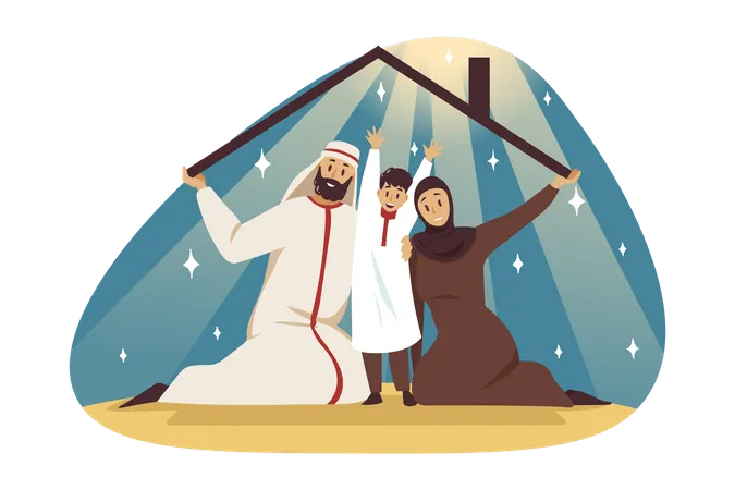 Islamic family celebrating together  Illustration