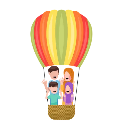 Islamic Family Riding Hot Air Balloon  Illustration