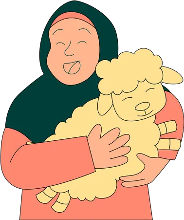 Islamic female carrying goat  Illustration