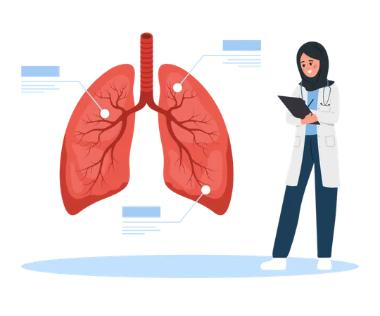 Islamic Female doctor researching lungs transplantation  Illustration