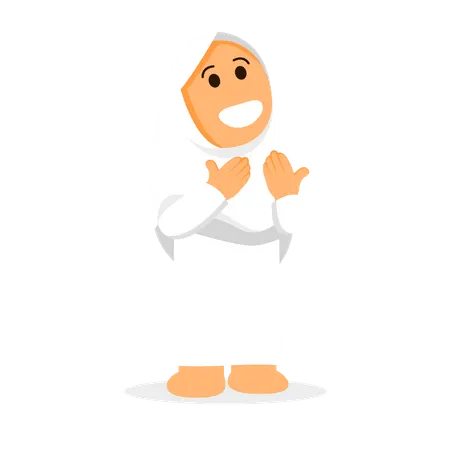 Set Girl Character Of Cute Kids Cartoon Hajj Pilgrimage Suitable For Infographic Illustration