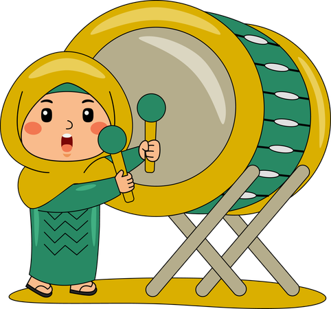 Islamic girl beating drum  Illustration