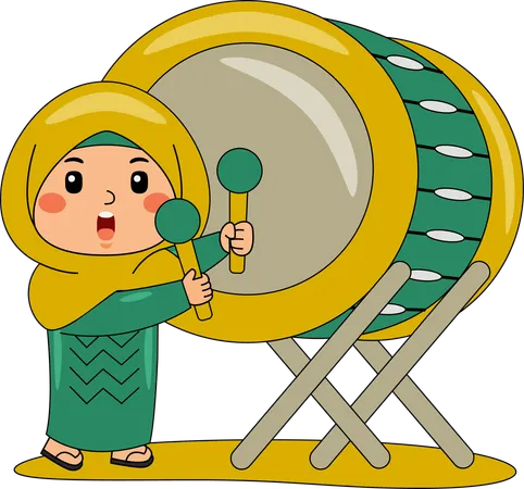 Islamic girl beating drum  Illustration