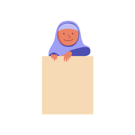 Islamic girl behind blank notice board  Illustration