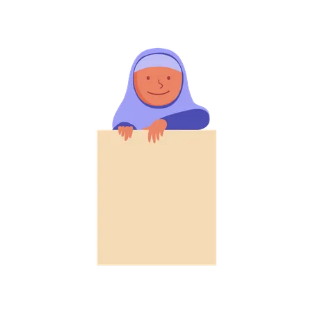 Islamic girl behind blank notice board  Illustration