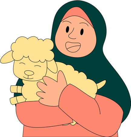 Islamic Girl carrying goat  Illustration