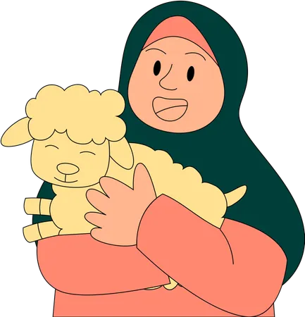 Islamic Girl carrying goat  Illustration