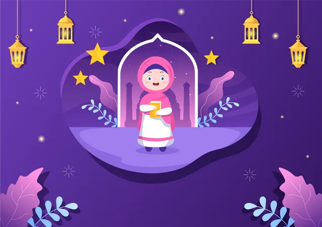 Islamic Girl celebrating Islamic New Year Day  Illustration